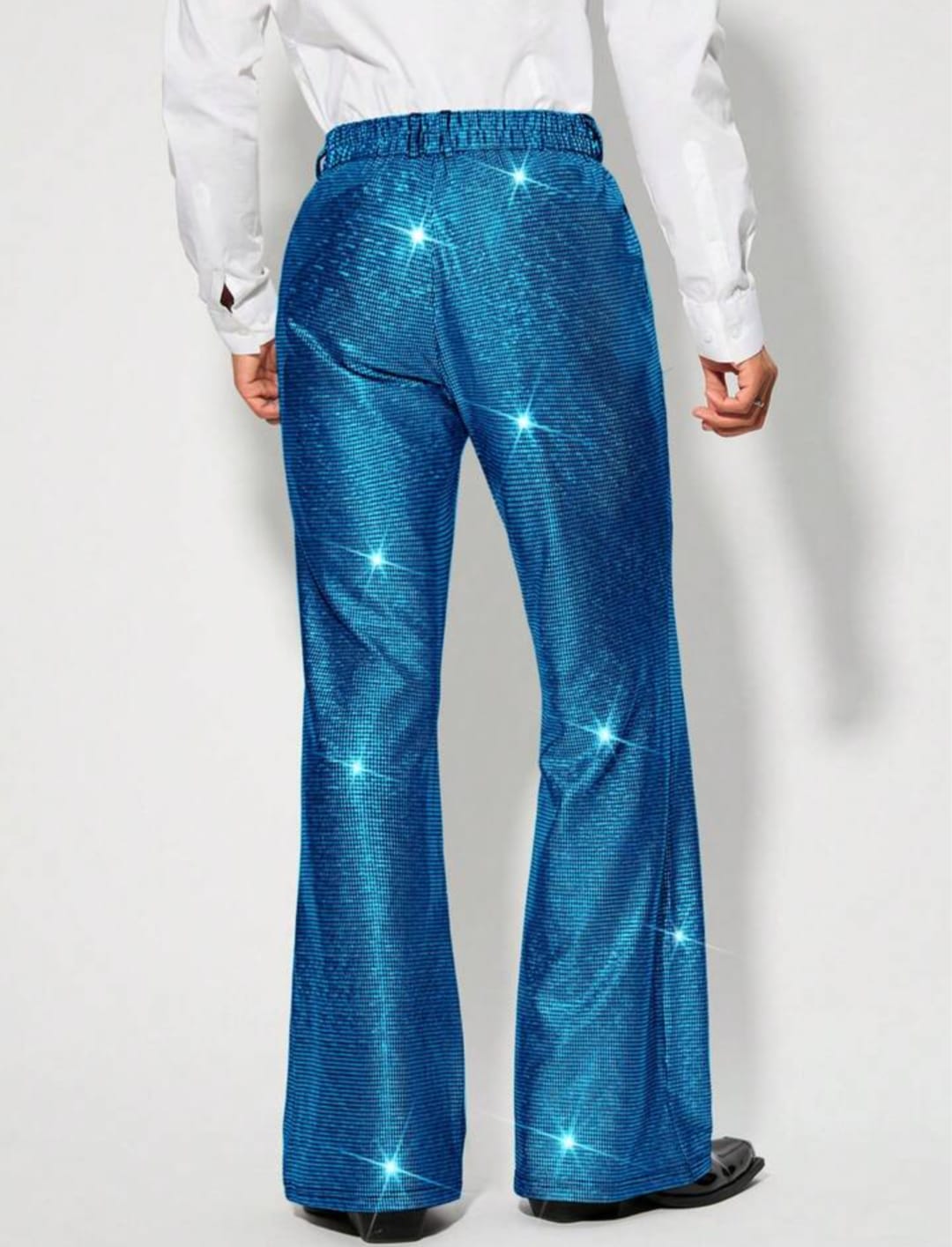 Men's Sparkling Blue Sequin Wide-Leg Trousers – Party & Stage Performance Pants